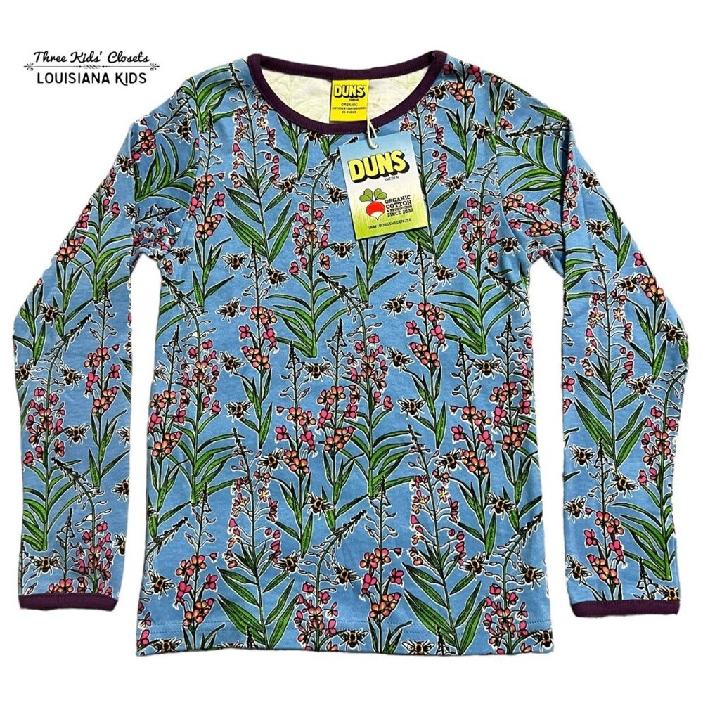 NEW DUNS Sweden Sz 116 (6Y) Willowherb Floral & Bees Shirt